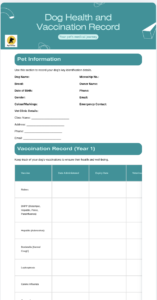 dog vaccination and health record printable